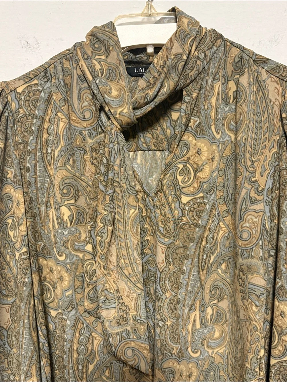 LAUREN RALPH LAUREN Paisley Tie Neck Blouse Size S Long Sleeve Top